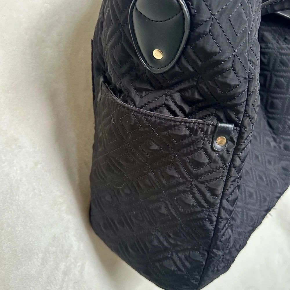 Adrienne Vittadini Black Quilted Work Laptop Tote Bag Organization Pockets